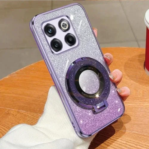 Funda para Teléfono OnePlus 10T TPU con Soporte Redondo y Purpurina Degradada (Morado)