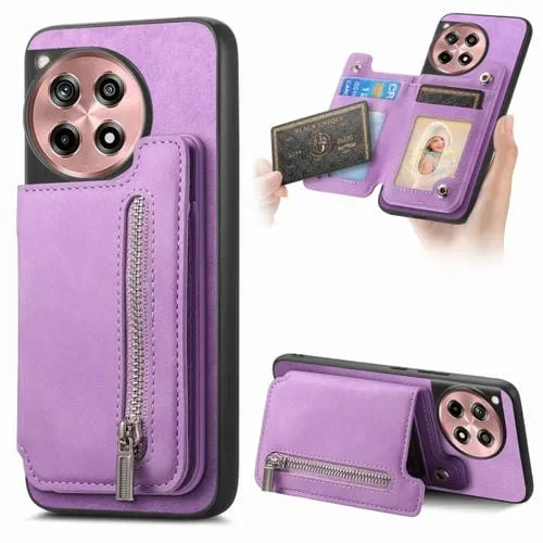 Funda para Teléfono OnePlus Ace 3 5G/12R 5G con Cremallera Magsafe Retro (Morado)