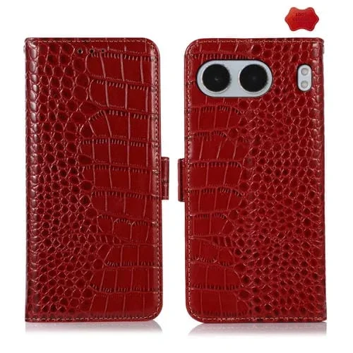 Funda para Teléfono OnePlus Nord 4 con Piel de Vaca y Cocodrilo (Rojo)