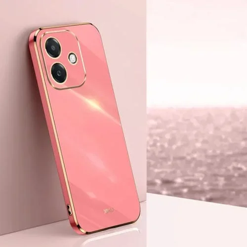 Funda para Teléfono Oppo A3 5G India Xinli con Borde Dorado y Revestimiento 6D Recto (Rojo Espino)