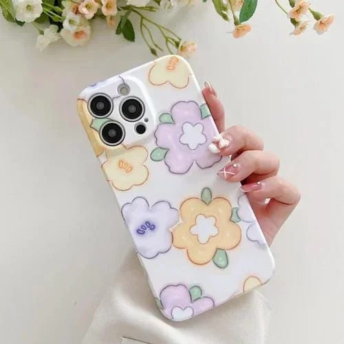 Funda para teléfono PC iPhone 11 con diseño Flores Amarillas y Moradas