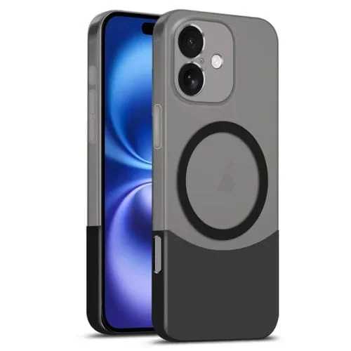 Funda para Teléfono PC Magnética Magsafe con Costuras Dos Colores para iPhone 16 (Negra)
