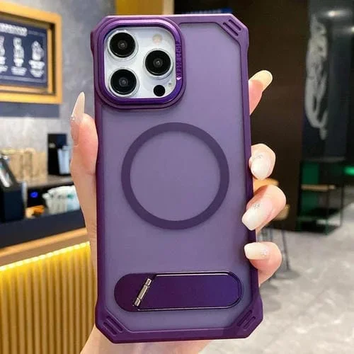 Funda para Teléfono PC Magsafe sin Marco con Tacto de Piel y Soporte Plegable para iPhone 14 Pro Max (Morado)