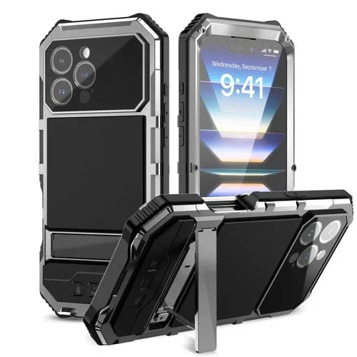 Funda para Teléfono R-Just Life Resistente Agua Polvo Golpes iPhone 16 Pro Max (Plateada)