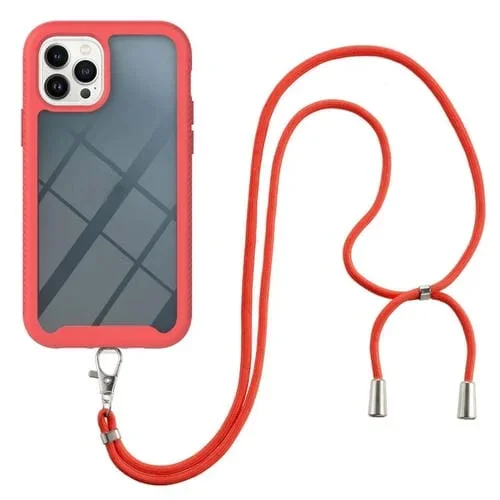 Funda para Teléfono Starry Sky Solid Color Series iPhone 14 Pro Max PC + TPU a Prueba de Golpes con Correa para Cuello (Rojo)