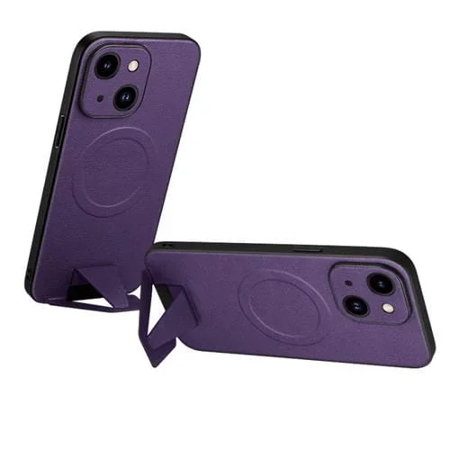 Funda para Teléfono Sulada iPhone 14 Plus Soporte Plegable Textura Piel de Cordero (Púrpura)
