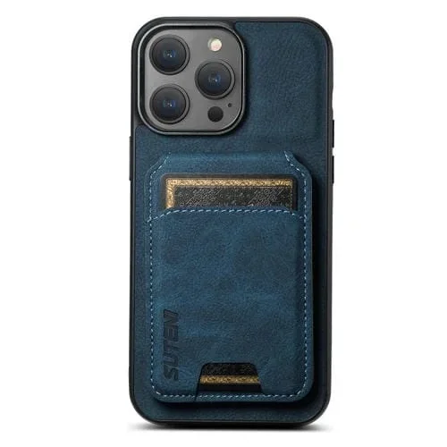 Funda para Teléfono Suteni H02 para iPhone 13 Pro con Soporte y Billetera de Cuero Litchi (Azul)