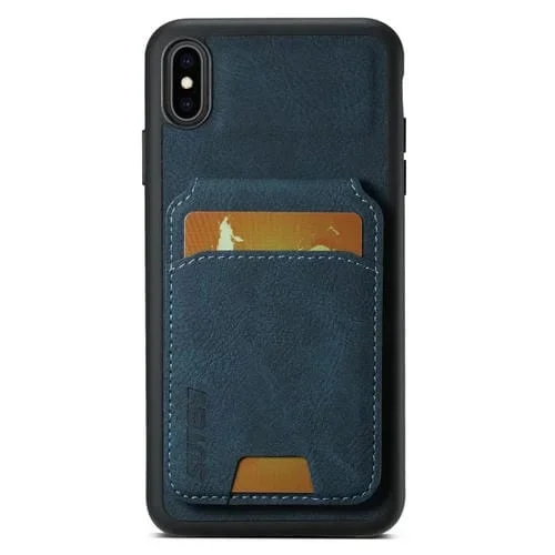 Funda para Teléfono Suteni H02 para iPhone Xr con Soporte y Billetera de Cuero Litchi (Azul)