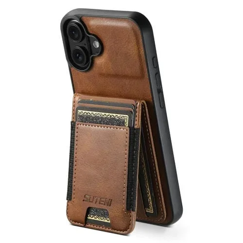 Funda para Teléfono Suteni H03 con Tapa de Cuero con Cera de Aceite para iPhone 16 (Marrón)