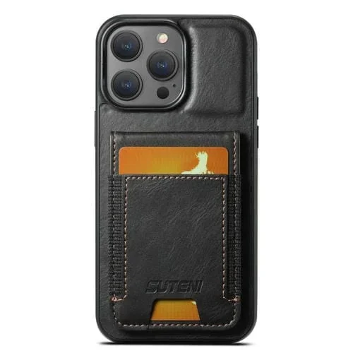 Funda para teléfono Suteni H03 para iPhone 12 Pro Max con soporte y billetera de cuero con cera de aceite (Negro)
