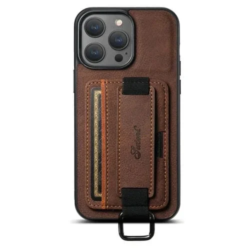 Funda para Teléfono Suteni H13 para iPhone 14 con Correa de Cuero Litchi (Marrón)