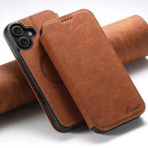 Funda para Teléfono Suteni J06 Cuero Retro Mate Litchi para iPhone 16 (Caqui)