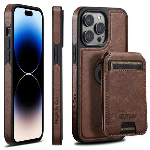 Funda para Teléfono Suteni M2 para iPhone 14 Pro con Magsafe y Bolsa para Tarjeta Horizontal (Marrón)