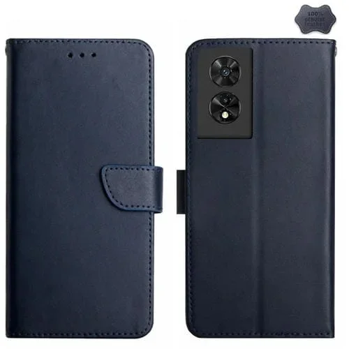 Funda para Teléfono TCL 50 Se / 40 Nxtpaper 4G con Tapa de Cuero Genuino y Protección Huellas (Azul)