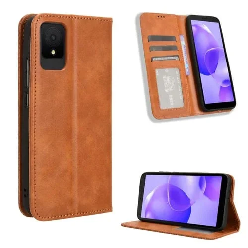 Funda para Teléfono TCL 502 de Cuero con Textura Retro y Hebilla Magnética (Marrón)