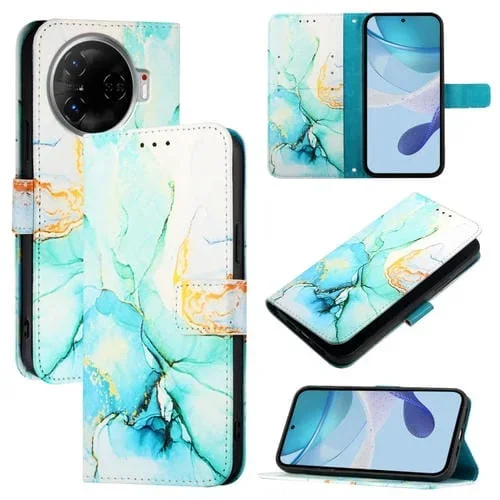 Funda para Teléfono Tecno Camon 30 Pro 5G Pt003 Cuero con Tapa y Patrón de Mármol (Verde)