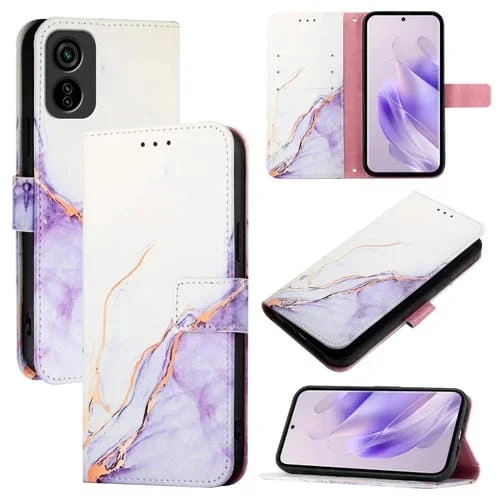 Funda para Teléfono Tecno Pop 6C Itel A18 Pt003 Cuero con Tapa y Patrón Mármol (Blanco Púrpura)