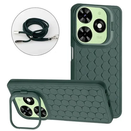 Funda para Teléfono Tecno Pop 8 Honeycomb Radiating Holder TPU con Cordón (Verde)