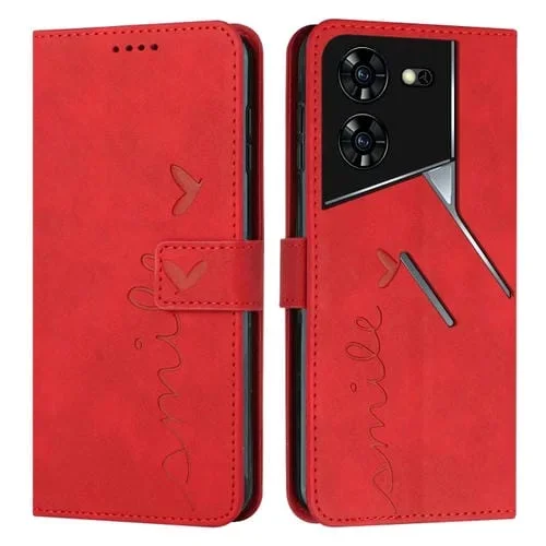 Funda para Teléfono Tecno Pova 5 Pro Skin Feel Heart Cuero En Relieve con Cordón Largo (Rojo)