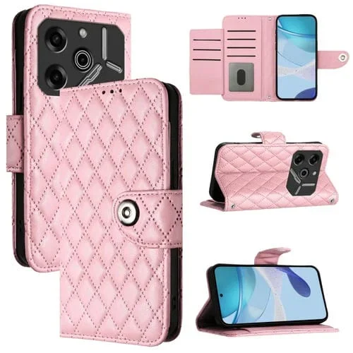 Funda para Teléfono Tecno Pova 6 Pro / Pova 6 5G con Tapa de Cuero, Textura Rómbica y Cordón (Rosa)