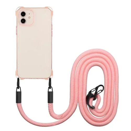 Funda para Teléfono TPU Apple iPhone 11 a Prueba de Golpes Cuatro Esquinas con Cordón (Rosa)