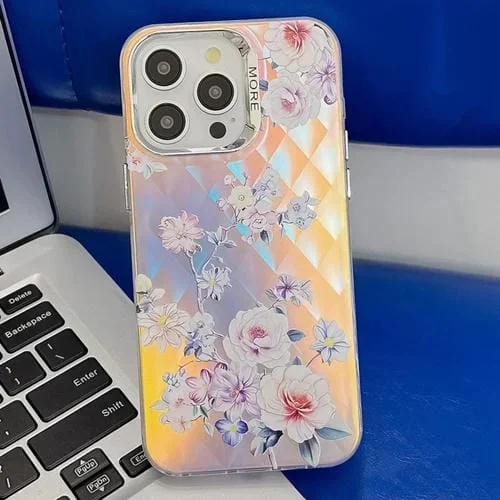 Funda para Teléfono TPU Apple iPhone 14 Pro Max Galvanoplastia Láser Flor Textura (Rose)