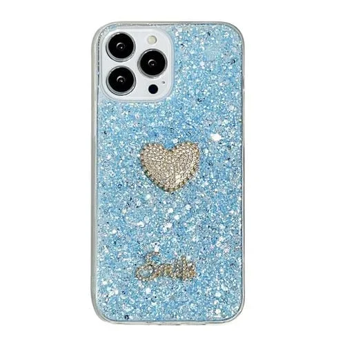 Funda para Teléfono TPU Epoxi iPhone 11 Pro con Corazón de Diamante y Lentejuelas Estrelladas (Azul)