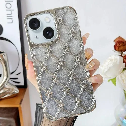 Funda para Teléfono TPU Galvanizada iPhone 14 con Flor de Estrella y Papel con Brillo Degradado (Plateado)