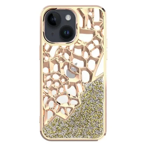 Funda para Teléfono TPU Galvanizada iPhone 14 Disipación de Calor Hueca Estilo Diamante (Dorado)