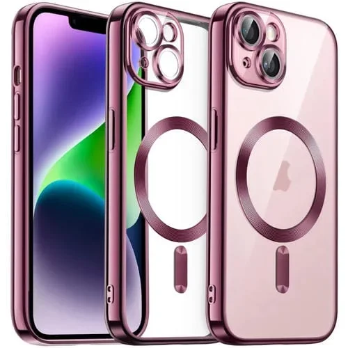 Funda para Teléfono TPU Galvanizada iPhone 14 Transparente Magnética (Rosa)