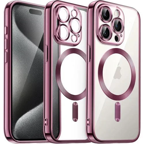 Funda para Teléfono TPU Galvanizada para iPhone 15 Pro Max Transparente Magnética (Rosa)