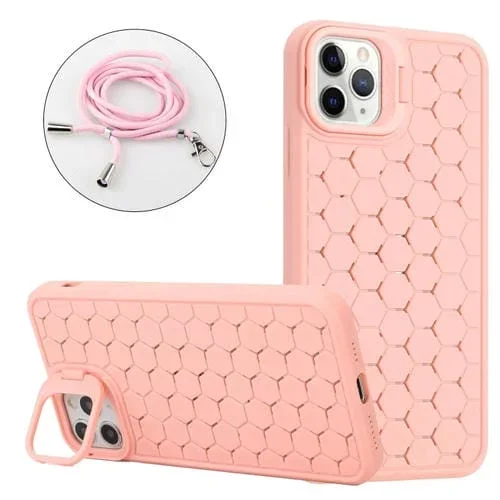 Funda para teléfono TPU Honeycomb Radiating Holder para iPhone 11 Pro Max (Rosa)