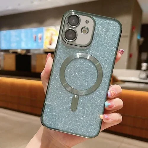Funda para Teléfono TPU iPhone 11 Galvanoplastia Purpurina Magsafe (Verde)