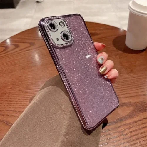 Funda para Teléfono TPU iPhone 13 con Purpurina y Diamantes (Púrpura)