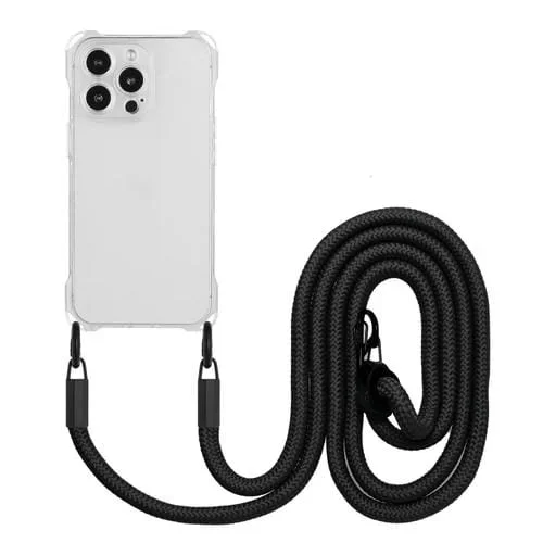 Funda para Teléfono TPU iPhone 14 Pro Max a Prueba de Golpes Cuatro Esquinas con Cordón (Transparente)