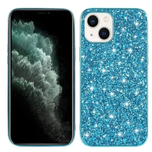 Funda para Teléfono TPU iPhone 15 con Purpurina en Polvo (Azul)