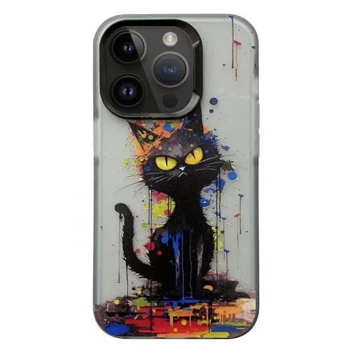 Funda para Teléfono TPU iPhone 15 Pro Animales Tinta Pintado (Gato Negro)