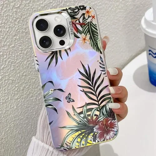 Funda para Teléfono TPU iPhone 15 Pro Max Galvanoplastia Láser Flor Textura (Hojas Ah12)