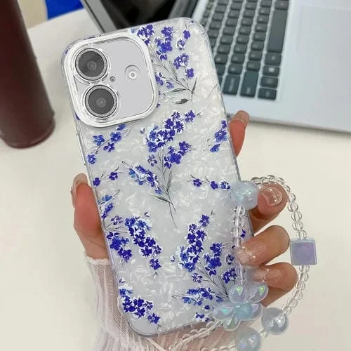 Funda para Teléfono TPU iPhone 16 Textura Flores Plantas Galvanizadas (Flor Azul)
