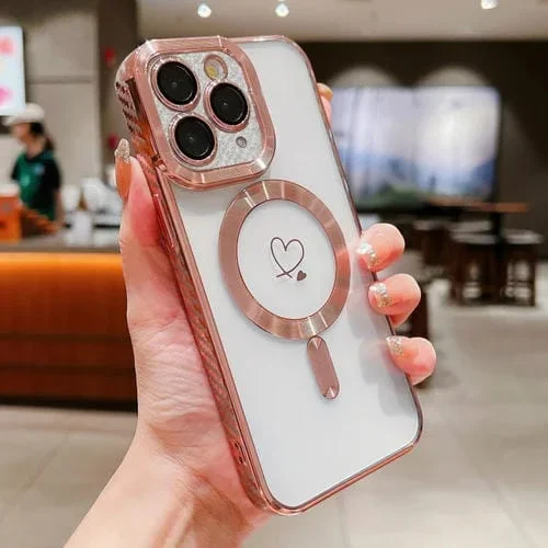 Funda para Teléfono TPU Magsafe Loves iPhone 11 Pro Max con Revestimiento Transparente de Fibra de Carbono (Rosa)