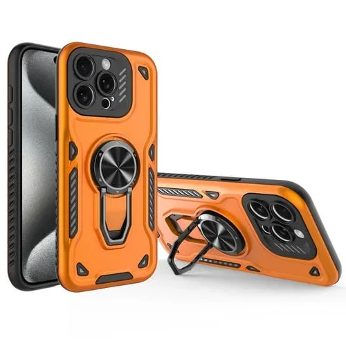 Funda para Teléfono TPU + PC Metal con Soporte Giratorio Magnético para iPhone 15 Pro Max (Naranja)