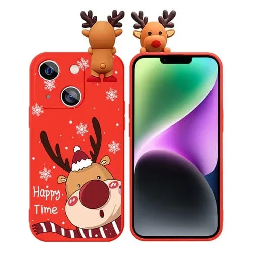 Funda para Teléfono TPU Suave iPhone 14 Plus con Muñeco en Relieve de Ciervo y Dibujo Coloreado