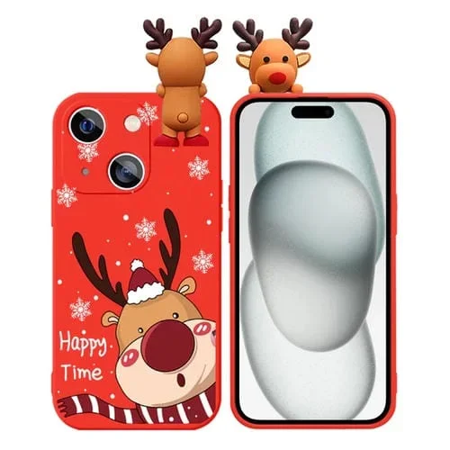Funda para Teléfono TPU Suave iPhone 15 Plus con Muñeco En Relieve de Ciervo y Dibujo Coloreado (Alce Lindo)