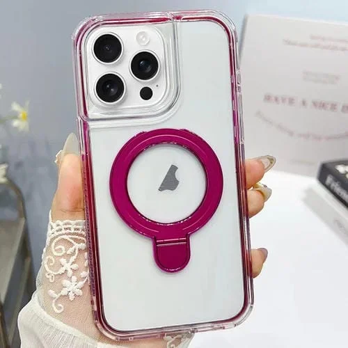 Funda para Teléfono Translúcida 3 en 1 con Soporte Magsafe para iPhone 16 Pro Max (Rojo Oscuro)