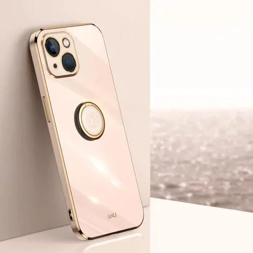 Funda para Teléfono Xinli Straight Edge 6D Electroplate TPU con Soporte para Anillo para iPhone 14 (Rosa)