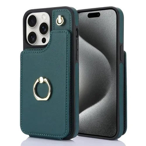 Funda para Teléfono Ym005 Skin Feel Card Bag para iPhone 15 Pro con Cordón Largo (Verde)