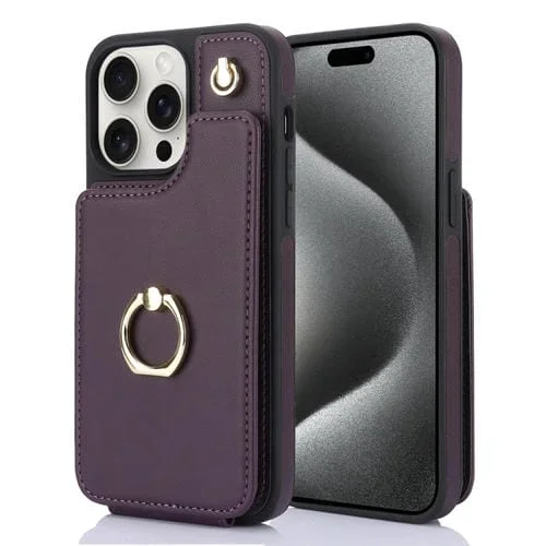 Funda para Teléfono Ym005 Skin Feel Card Bag para iPhone 15 Pro Max con Cordón Largo (Púrpura Oscuro)