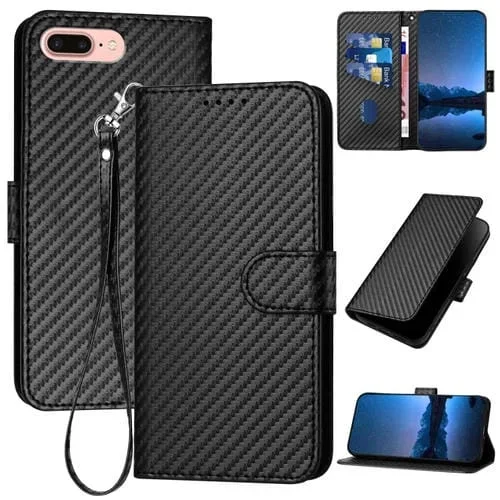 Funda para Teléfono Yx0070 para iPhone 8 Plus y 7 Plus Cuero Hebilla Fibra de Carbono Cordón (Negro)
