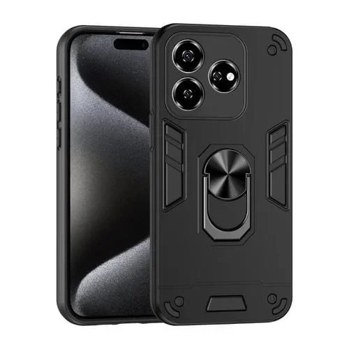 Funda para Teléfono ZTE Axon 60 Lite con Anillo de Metal a Prueba de Golpes (Negro)