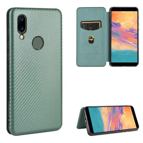 Funda para Umidigi A3S Cuero con Tapa Magnética Horizontal Textura Fibra Carbono TPU + PC + PU Ranura Tarjeta (Verde)